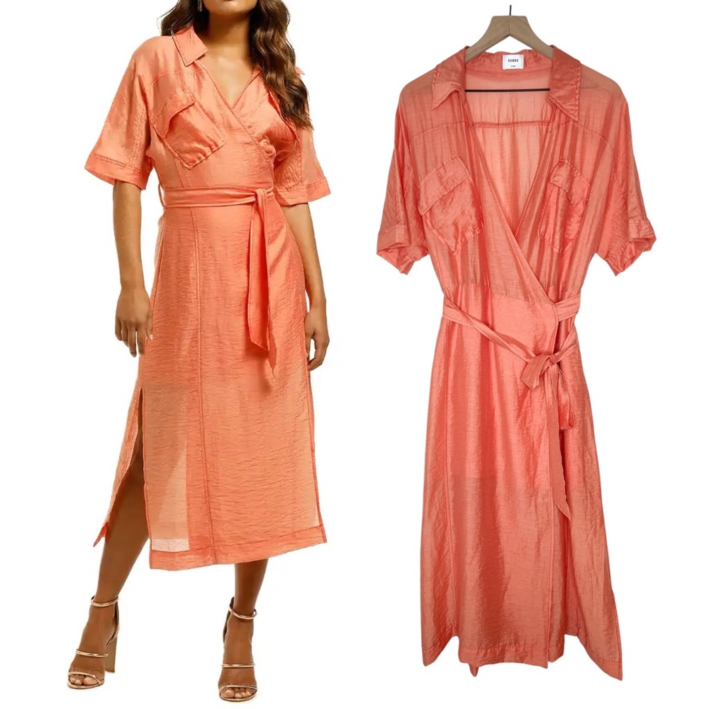 Suboo Farrah Belted Wrap Dress Orange Midi size XL